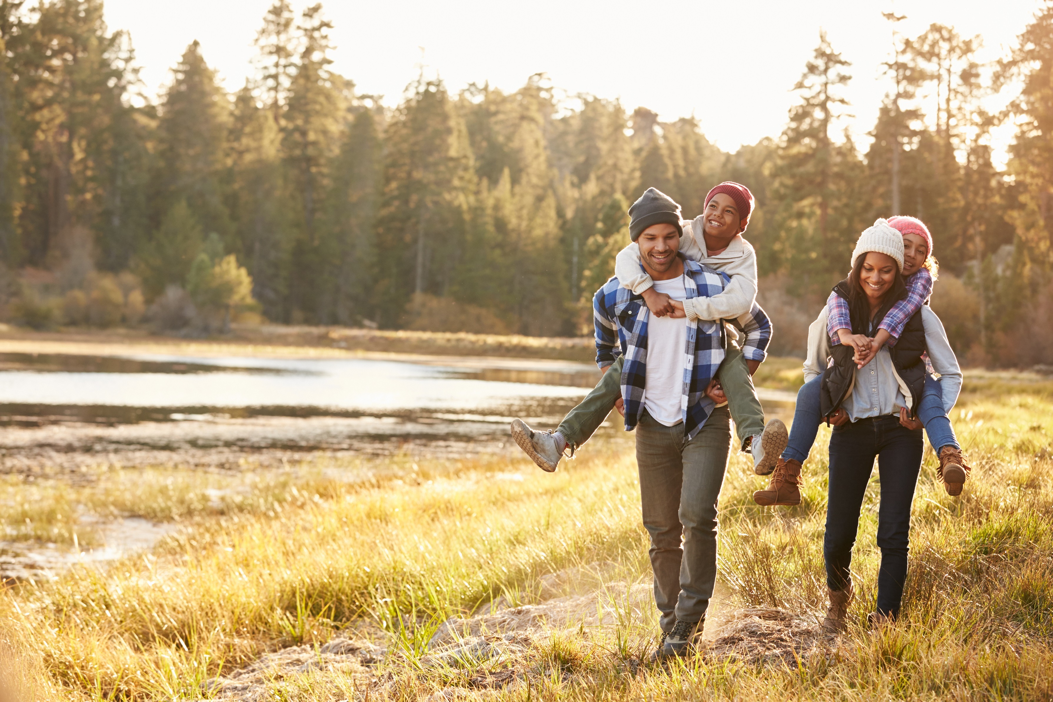 a family walking outdoors