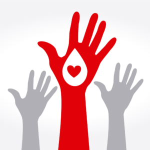 Raised hands blood donation